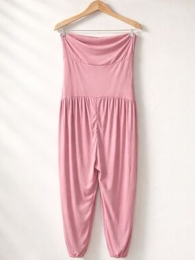 Halara Pink Harem Flowy Strapless Jumpsuit Backless Festival Romper Pockets NWT
